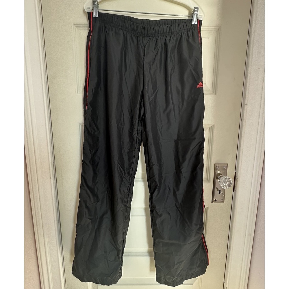 VTG Adidas Track Pants Men Medium Black Windbreaker Mesh Line Ankle Zip Wide Leg